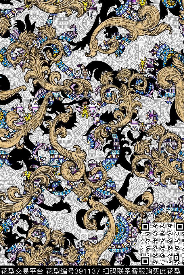 民族风欧式花纹几何数码印花华亿平台下载（图片编号: 391137） - 瓦栏（Walan）