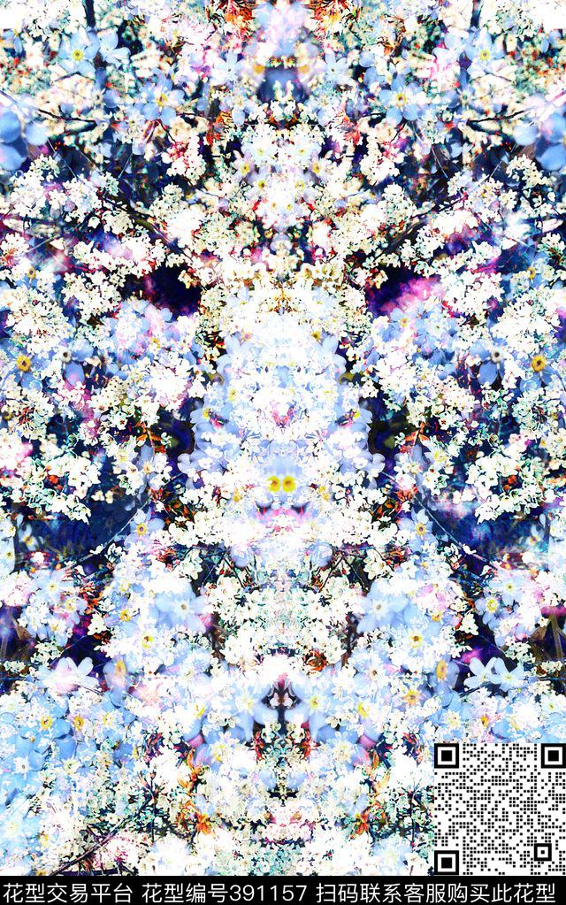 复古风光影樱花树数码印花华亿平台下载（图片编号: 391157） - 瓦栏（Walan）