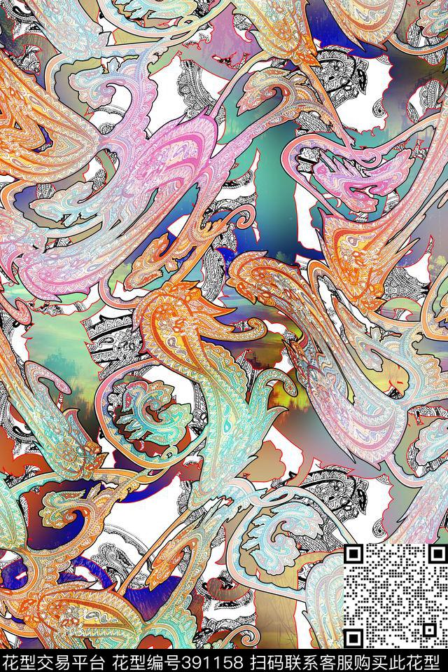 腰果佩斯利风景数码印花华亿平台下载（图片编号: 391158） - 瓦栏（Walan）