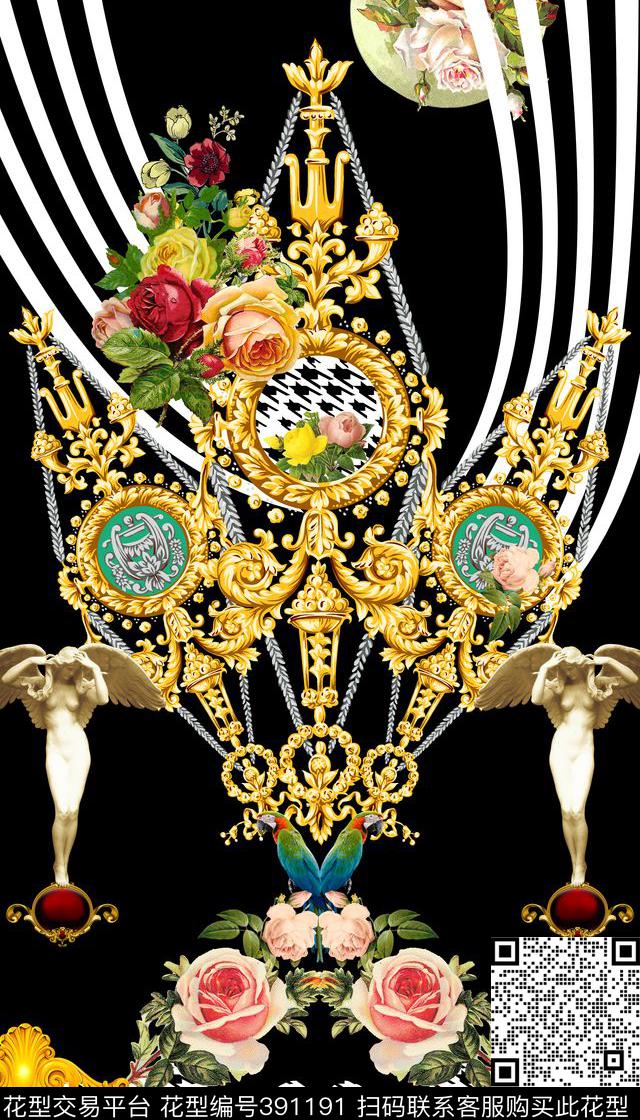 欧洲拼接千鸟格花卉数码印花华亿平台下载（图片编号: 391191） - 瓦栏（Walan）