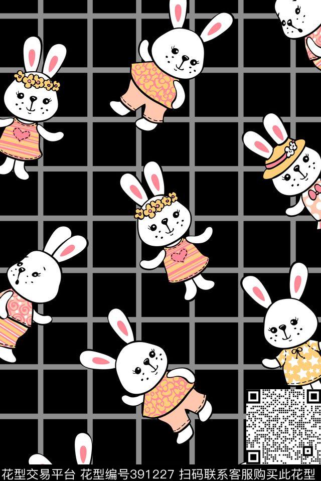 卡通兔子格纹传统印花华亿平台下载（图片编号: 391227） - 瓦栏（Walan）