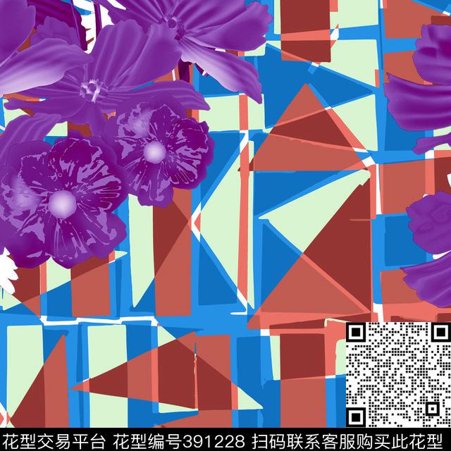 花卉混合几何传统印花华亿平台下载（图片编号: 391228） - 瓦栏（Walan）