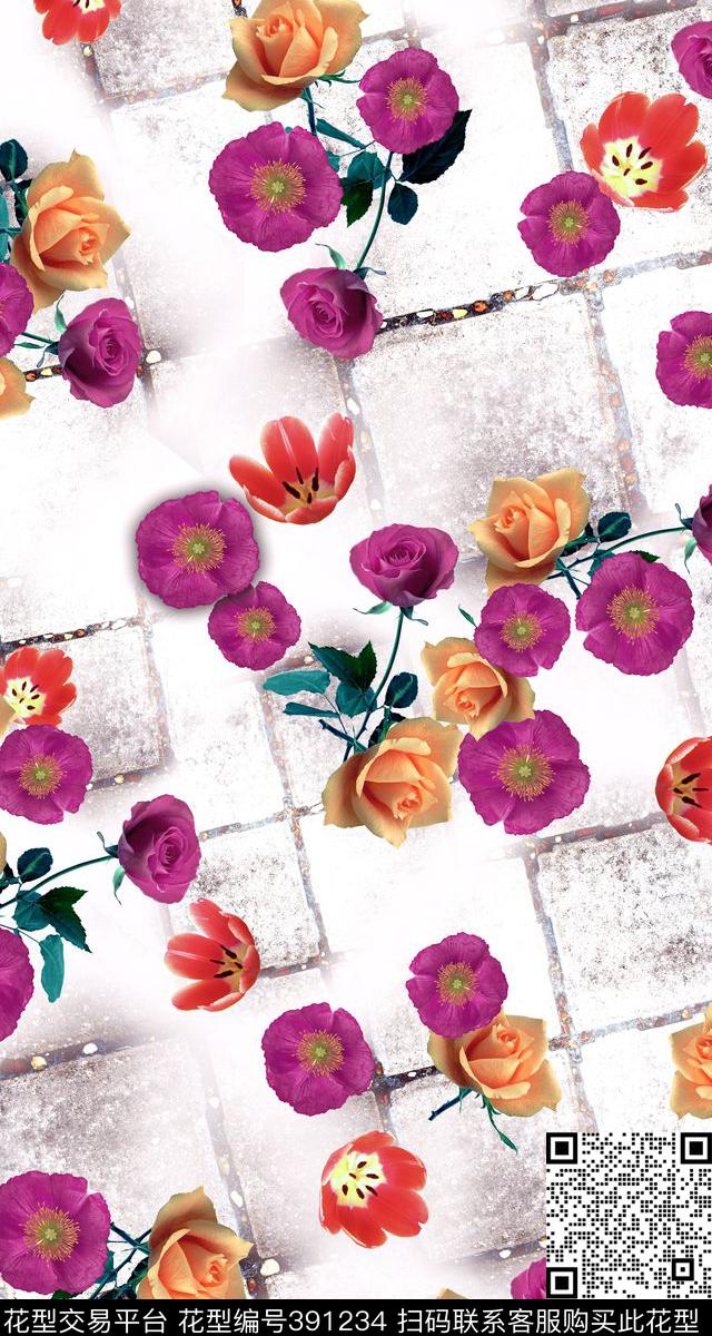 花卉立体满版数码印花华亿平台下载（图片编号: 391234） - 瓦栏（Walan）