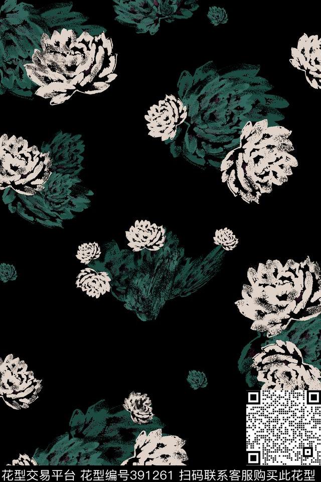 复古花卉写意水彩花卉传统印花华亿平台下载（图片编号: 391261） - 瓦栏（Walan）