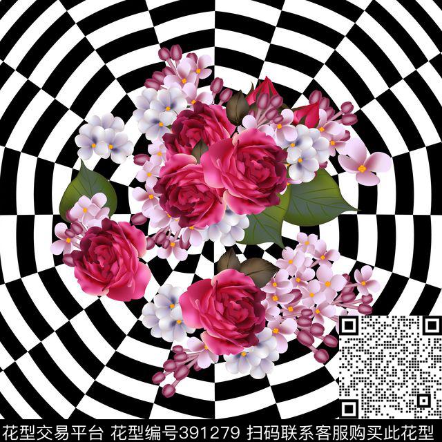 几何花卉花卉时尚方巾数码印花华亿平台下载（图片编号: 391279） - 瓦栏（Walan）