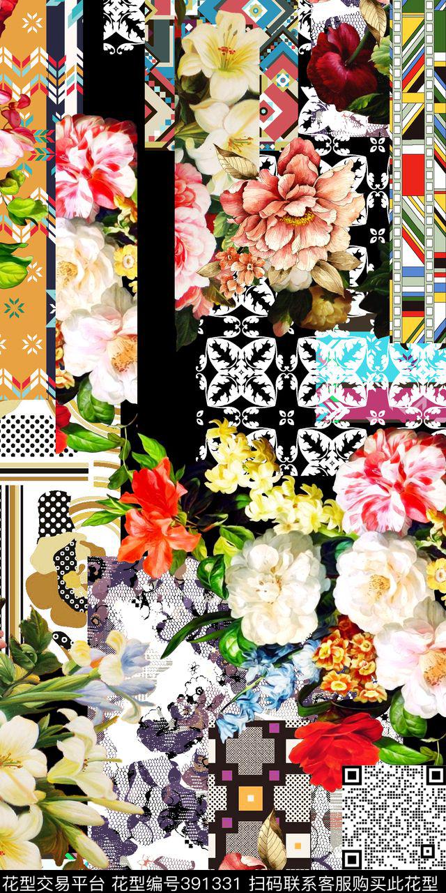 几何拼接几何图形花艺彩——流行拼接数码印花华亿平台下载（图片编号: 391331） - 瓦栏（Walan）
