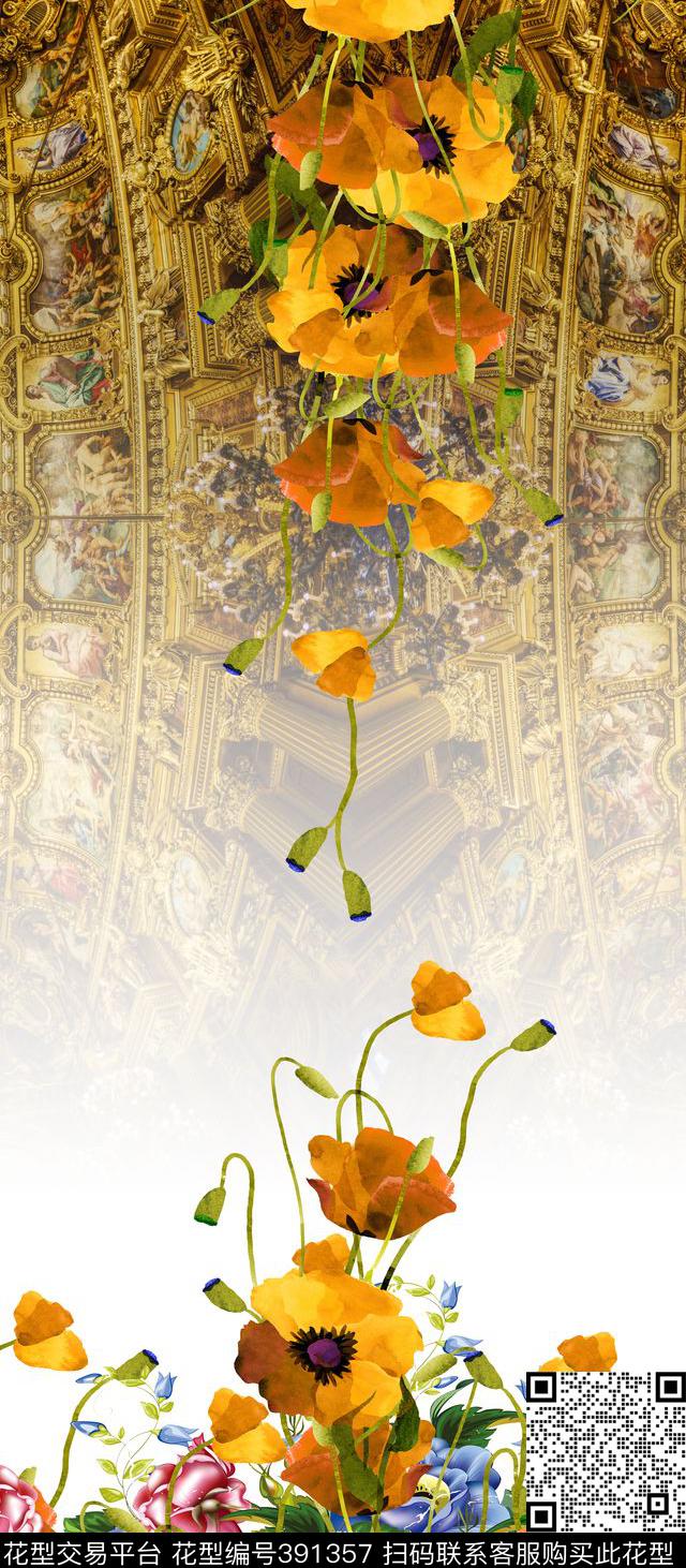 定位花卉宫廷建筑数码印花华亿平台下载（图片编号: 391357） - 瓦栏（Walan）