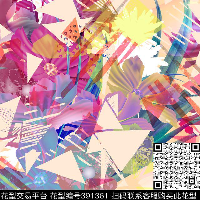 花卉几何现代数码印花华亿平台下载（图片编号: 391361） - 瓦栏（Walan）