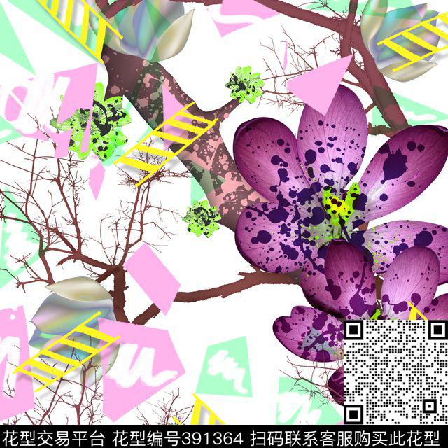 花卉几何唯美数码印花华亿平台下载（图片编号: 391364） - 瓦栏（Walan）