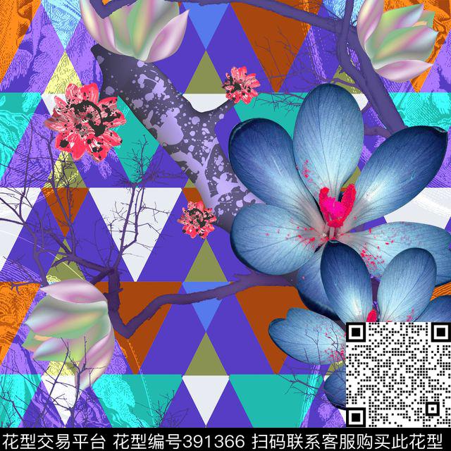 花卉混合几何传统印花华亿平台下载（图片编号: 391366） - 瓦栏（Walan）