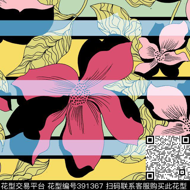 花卉简约条纹传统印花华亿平台下载（图片编号: 391367） - 瓦栏（Walan）