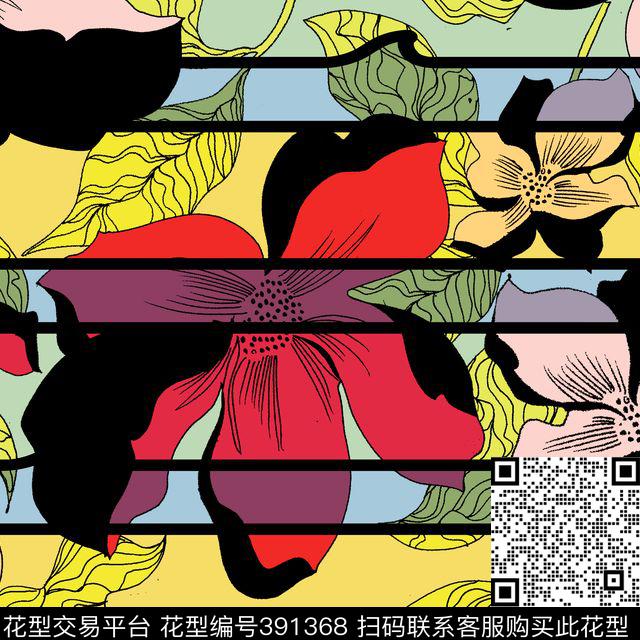 简约花卉条纹传统印花华亿平台下载（图片编号: 391368） - 瓦栏（Walan）