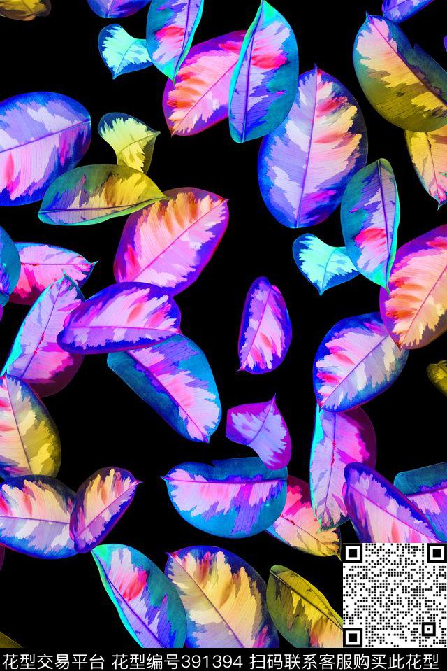 梦幻叶子抽象简洁数码印花华亿平台下载（图片编号: 391394） - 瓦栏（Walan）