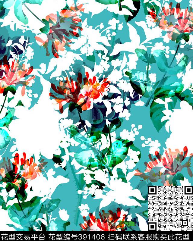 花写意花鸟混搭类数码印花华亿平台下载（图片编号: 391406） - 瓦栏（Walan）