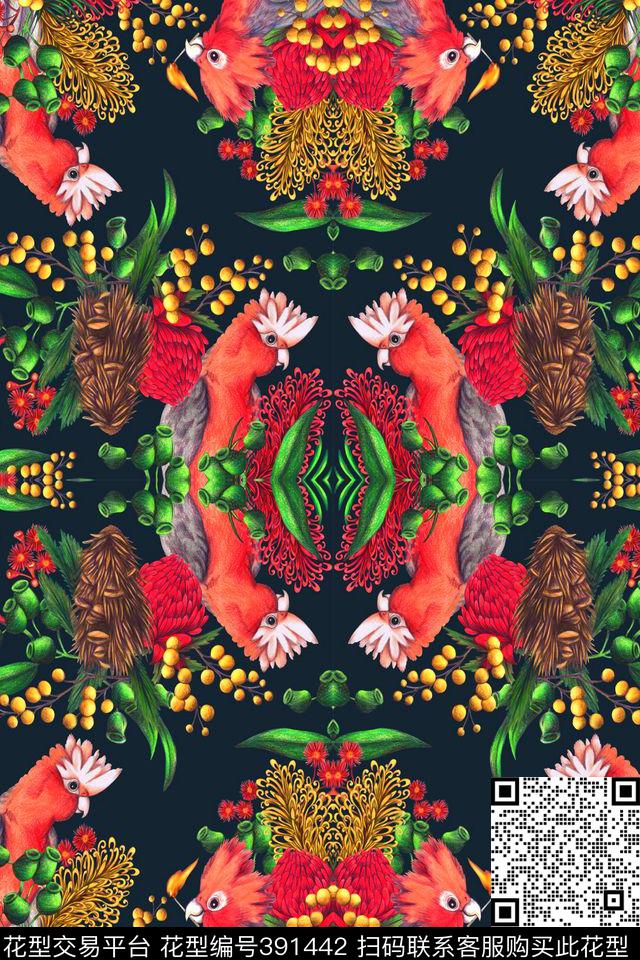 花鸟印花图案数码印花华亿平台下载（图片编号: 391442） - 瓦栏（Walan）