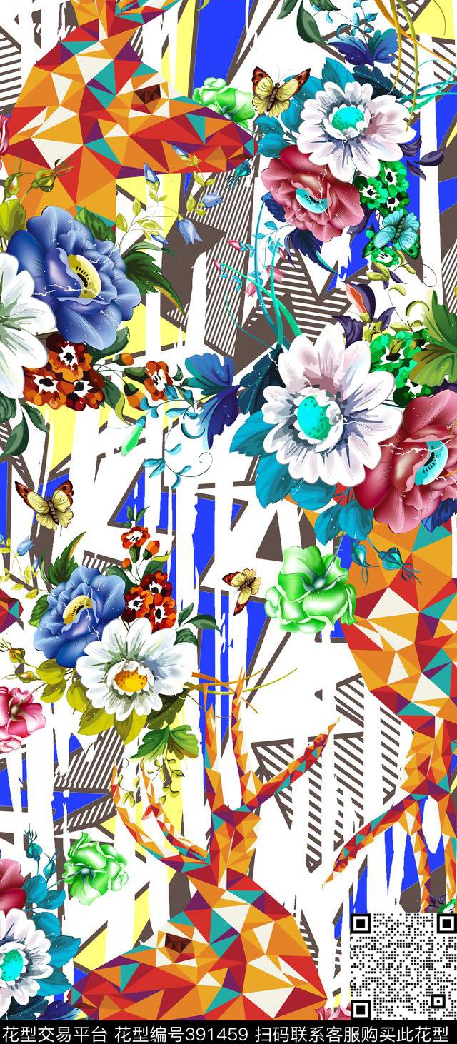 花卉几何数码印花华亿平台下载（图片编号: 391459） - 瓦栏（Walan）