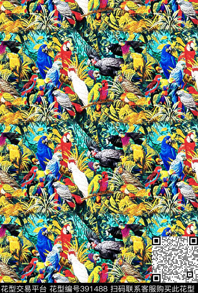 动物鸟热带风情数码印花华亿平台下载（图片编号: 391488） - 瓦栏（Walan）