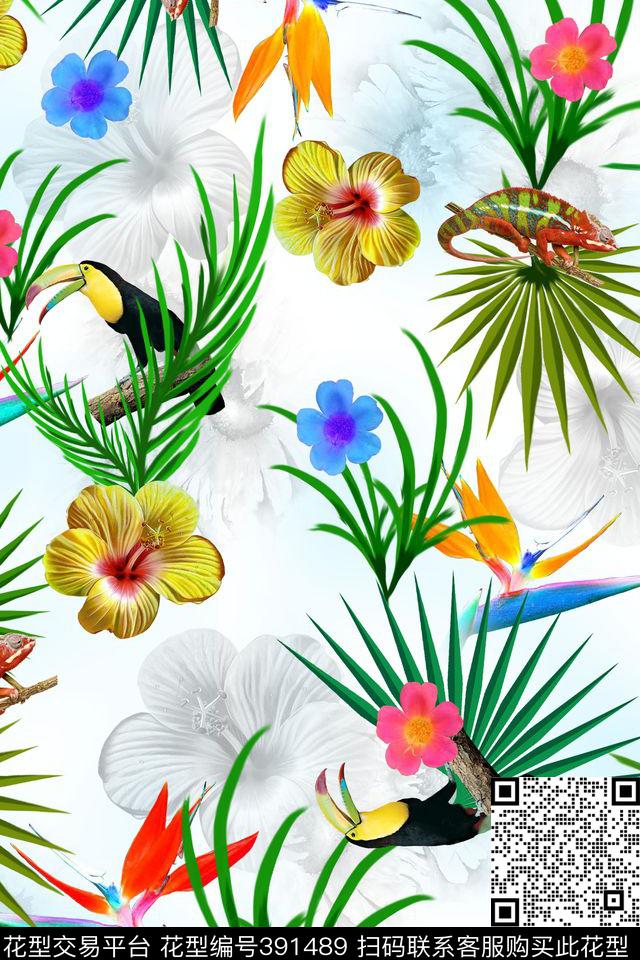 大气热带各种热带元素数码印花华亿平台下载（图片编号: 391489） - 瓦栏（Walan）