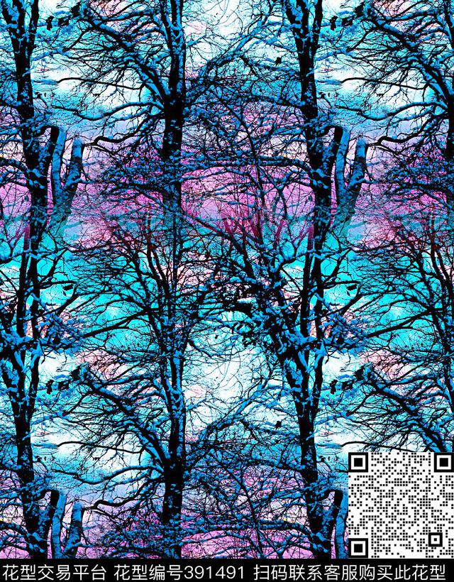 彩云风景树数码印花华亿平台下载（图片编号: 391491） - 瓦栏（Walan）