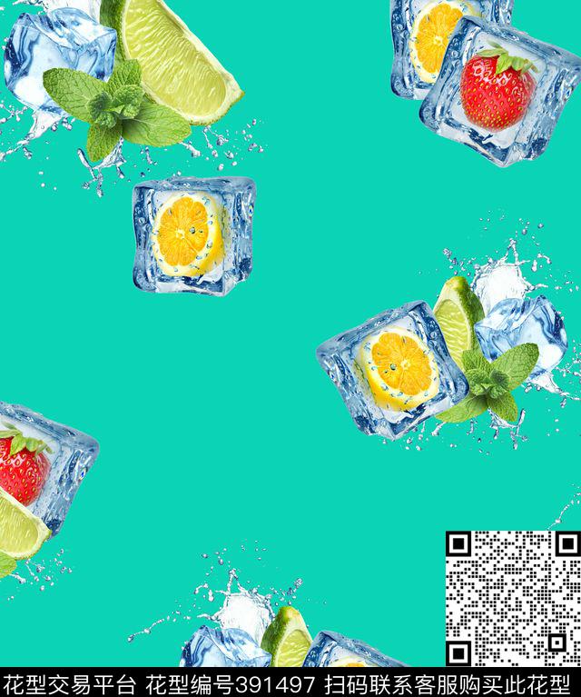 水果花冰块流行时尚数码印花华亿平台下载（图片编号: 391497） - 瓦栏（Walan）