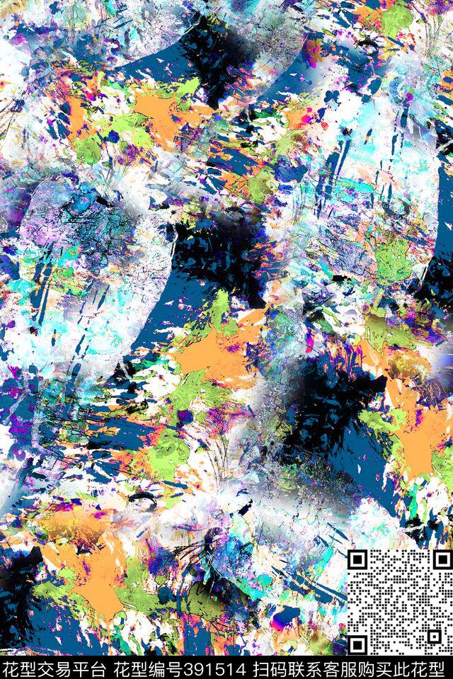 抽象水彩水墨数码印花华亿平台下载（图片编号: 391514） - 瓦栏（Walan）