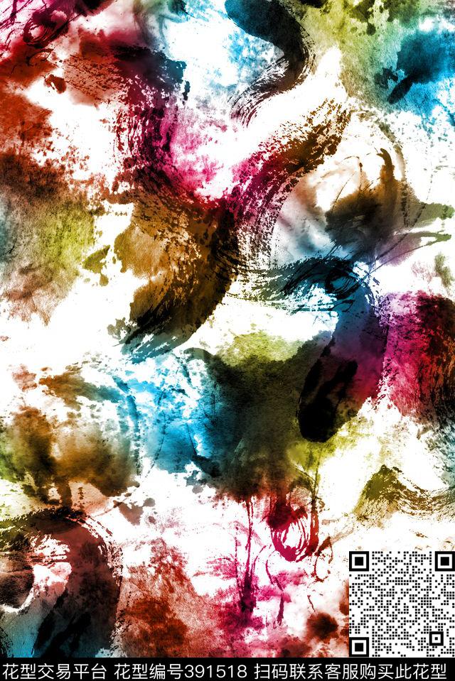 抽象水彩水墨数码印花华亿平台下载（图片编号: 391518） - 瓦栏（Walan）
