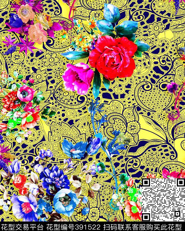 韩国蕾丝花卉数码印花华亿平台下载（图片编号: 391522） - 瓦栏（Walan）
