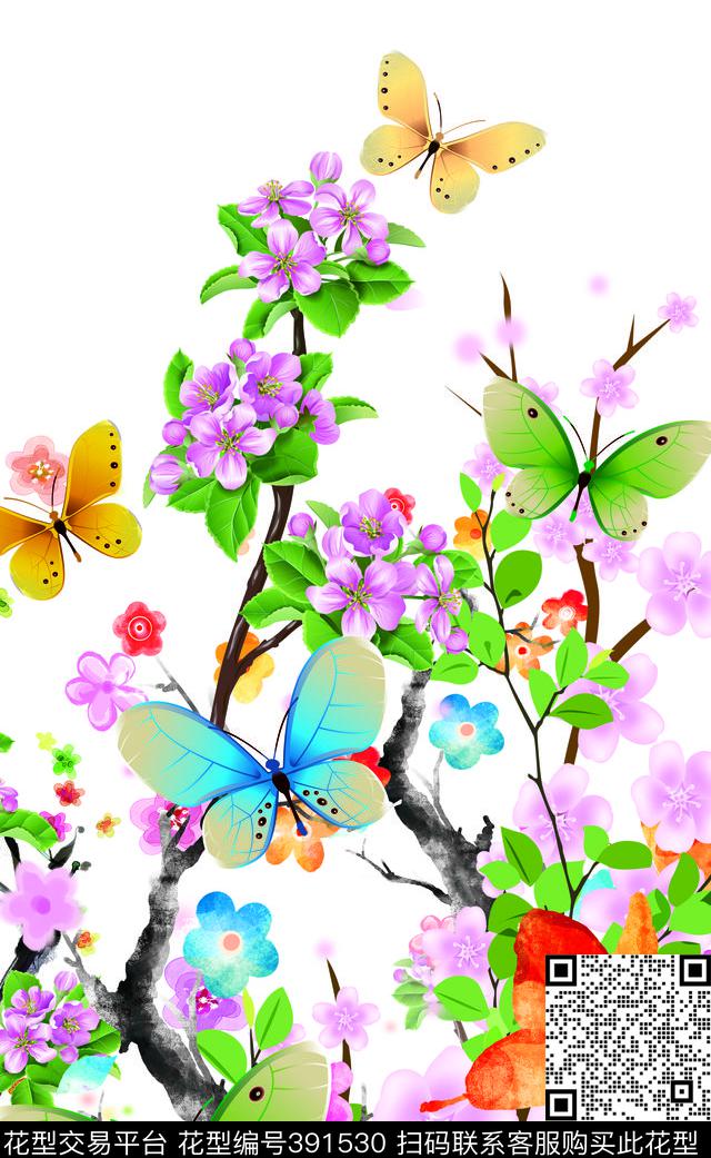 中国风梅花定位女装数码印花华亿平台下载（图片编号: 391530） - 瓦栏（Walan）