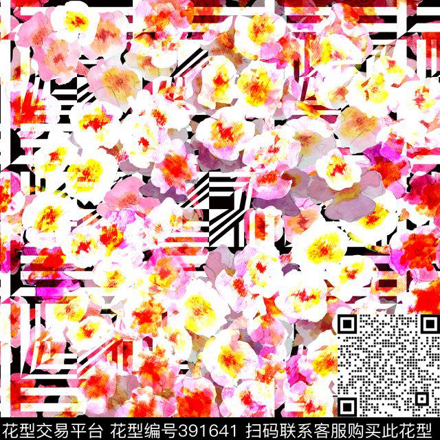 花卉几何现代数码印花华亿平台下载（图片编号: 391641） - 瓦栏（Walan）