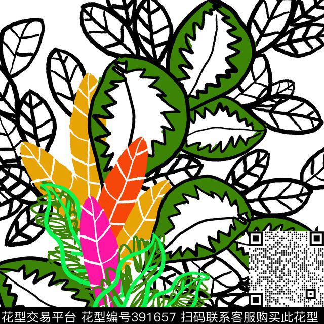 手绘潮流植物传统印花华亿平台下载（图片编号: 391657） - 瓦栏（Walan）