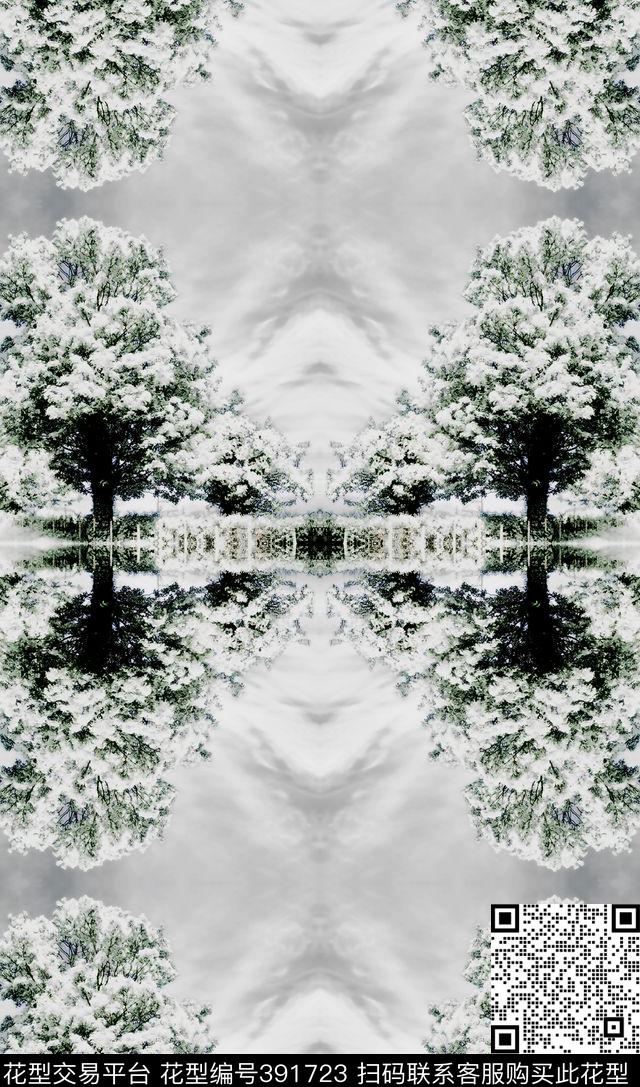 古典羽绒服真丝浪漫雪树数码印花华亿平台下载（图片编号: 391723） - 瓦栏（Walan）