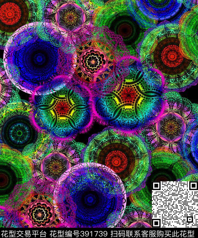 四色柔美炫彩纹欧式花炫彩数码印花华亿平台下载（图片编号: 391739） - 瓦栏（Walan）
