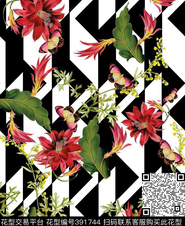 抽象花卉几何数码印花华亿平台下载（图片编号: 391744） - 瓦栏（Walan）