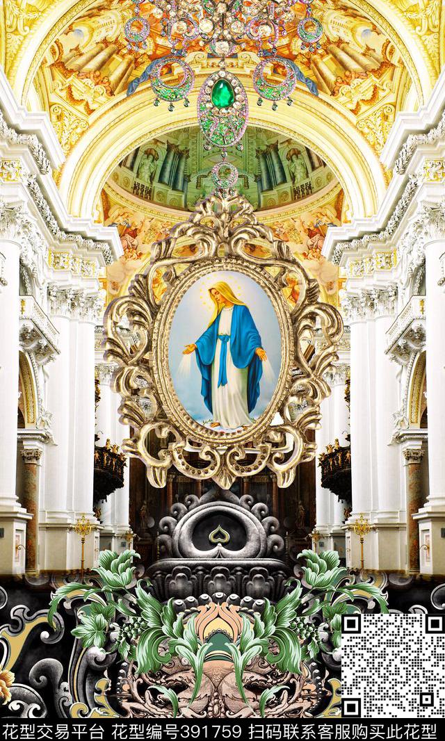 欧式相框花纹数码印花华亿平台下载（图片编号: 391759） - 瓦栏（Walan）