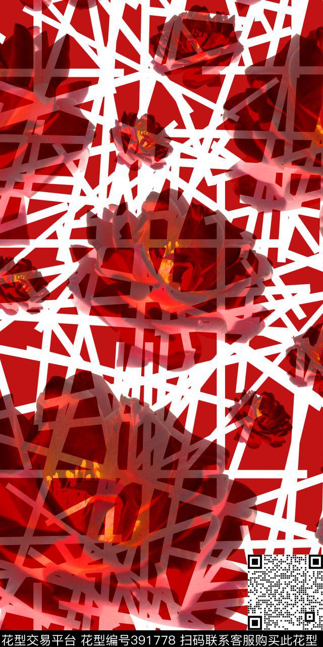 时尚花卉线条数码印花华亿平台下载（图片编号: 391778） - 瓦栏（Walan）
