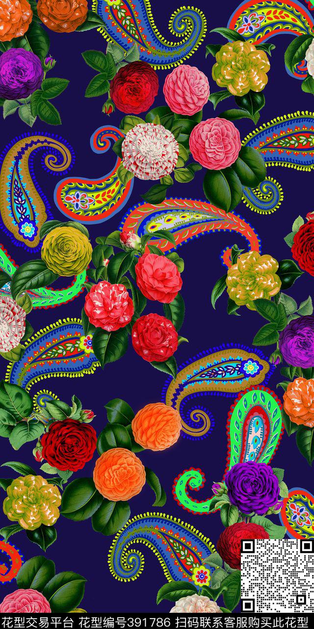 花卉火腿纹佩斯利数码印花华亿平台下载（图片编号: 391786） - 瓦栏（Walan）