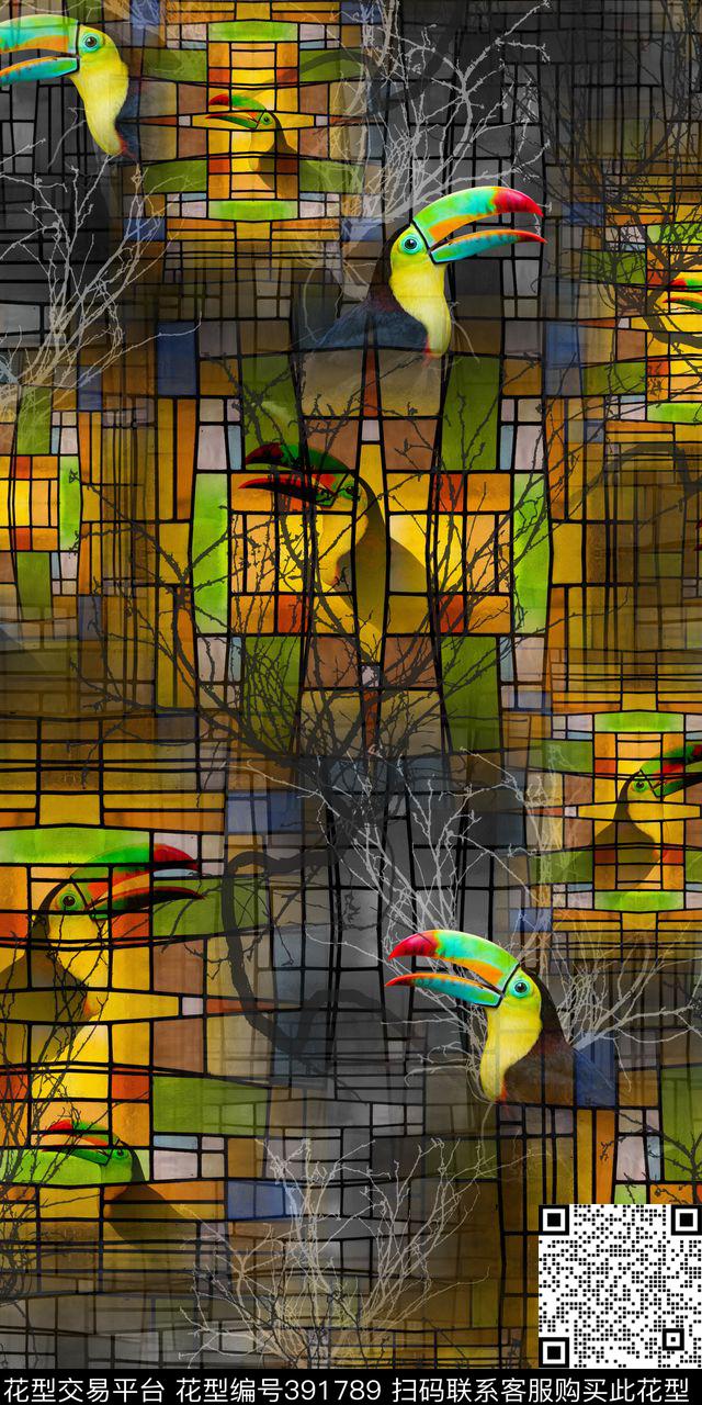 复古彩色玻璃窗数码印花华亿平台下载（图片编号: 391789） - 瓦栏（Walan）