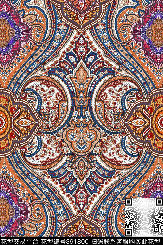 手绘佩斯利民族数码印花华亿平台下载（图片编号: 391800） - 瓦栏（Walan）