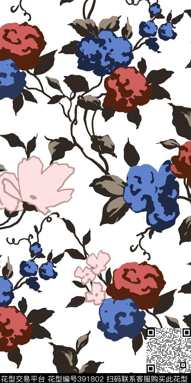 优雅抽象花卉传统印花华亿平台下载（图片编号: 391802） - 瓦栏（Walan）