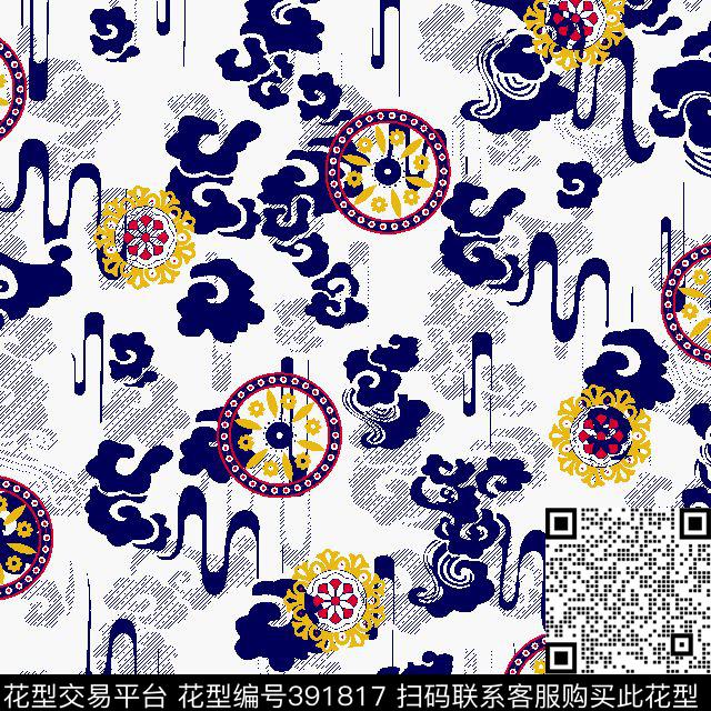 大气潮流祥云底纹传统印花华亿平台下载（图片编号: 391817） - 瓦栏（Walan）