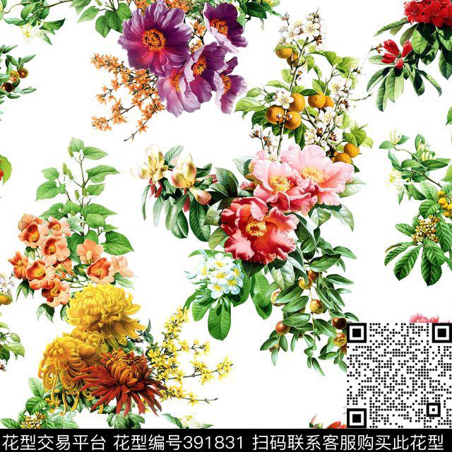 茶花花卉牡丹花数码印花华亿平台下载（图片编号: 391831） - 瓦栏（Walan）