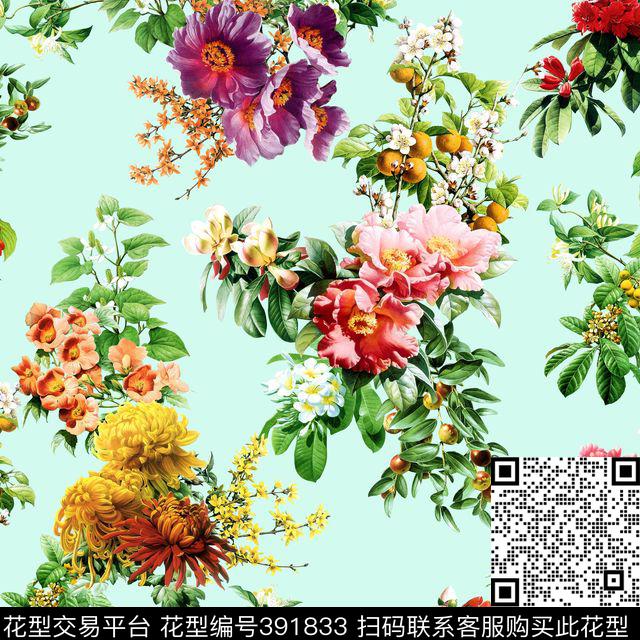 时尚流行茶花牡丹花数码印花华亿平台下载（图片编号: 391833） - 瓦栏（Walan）