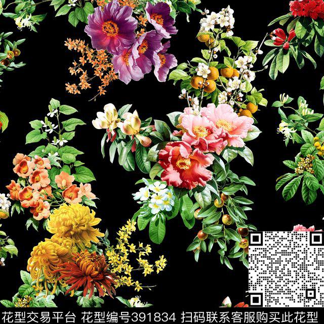 时尚流行茶花牡丹花数码印花华亿平台下载（图片编号: 391834） - 瓦栏（Walan）