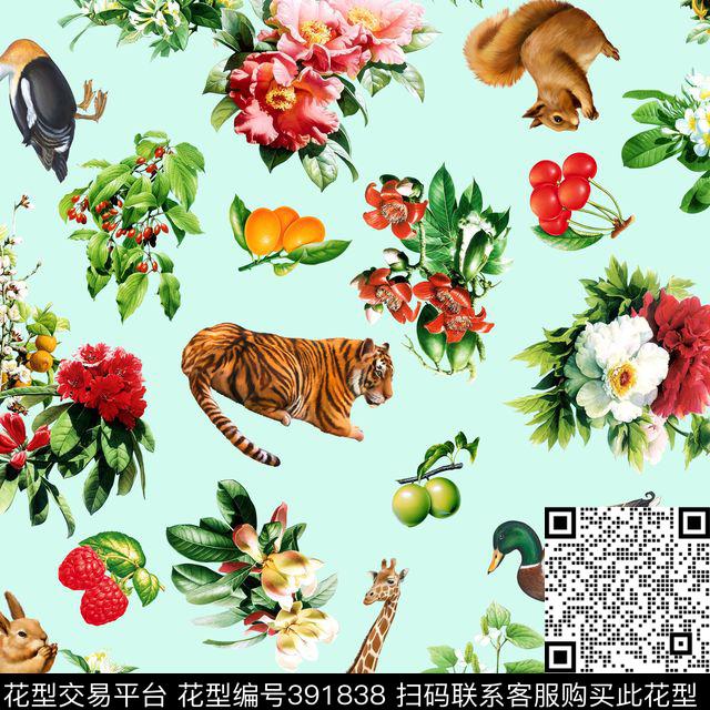 时尚流行花卉动物数码印花华亿平台下载（图片编号: 391838） - 瓦栏（Walan）