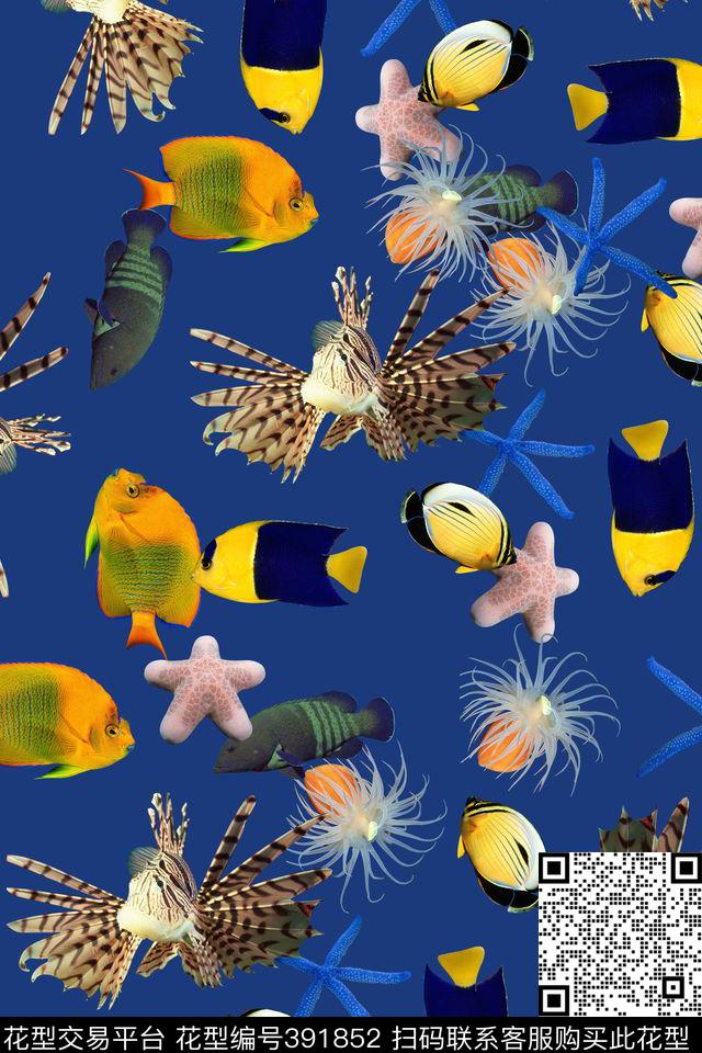 深海夜光海洋生物鱼海星数码印花华亿平台下载（图片编号: 391852） - 瓦栏（Walan）