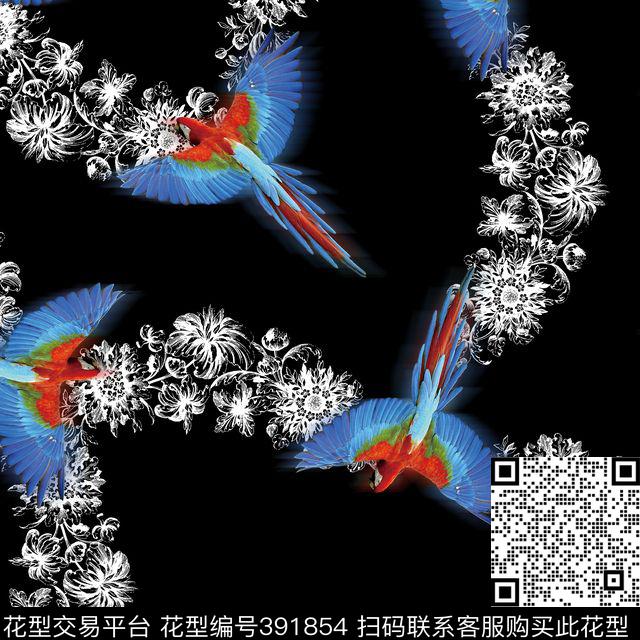 流行时尚鹦鹉流行风格数码印花华亿平台下载（图片编号: 391854） - 瓦栏（Walan）