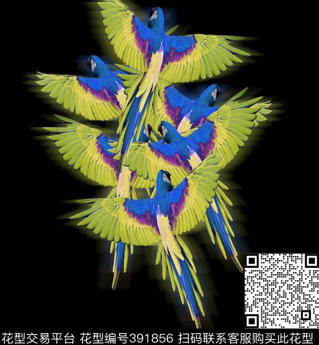 流行时尚鹦鹉流行风格数码印花华亿平台下载（图片编号: 391856） - 瓦栏（Walan）