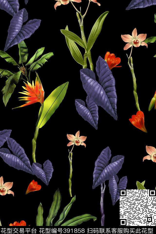 热带花卉植物根茎大牌简约数码印花华亿平台下载（图片编号: 391858） - 瓦栏（Walan）