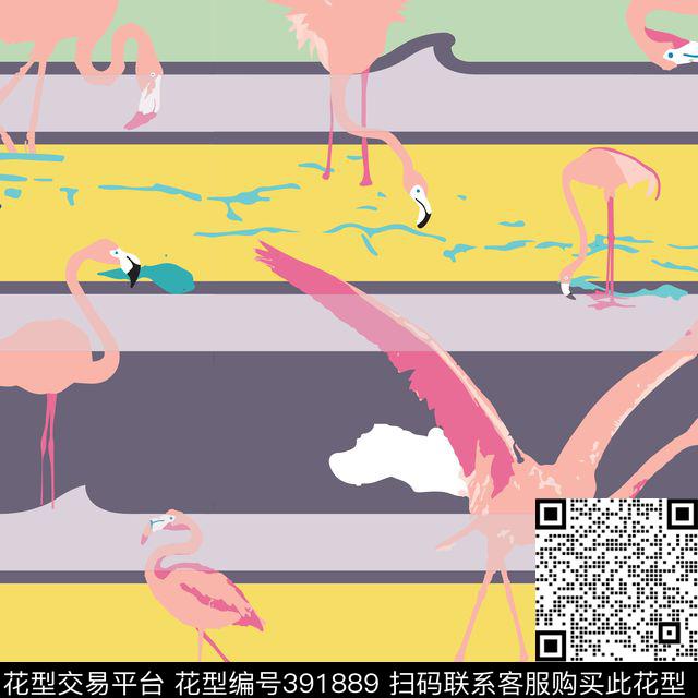 风俗画鹤条纹传统印花华亿平台下载（图片编号: 391889） - 瓦栏（Walan）