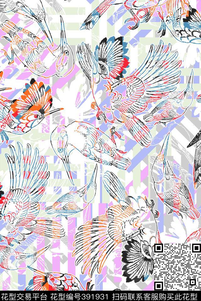 鸟几何格纹传统印花华亿平台下载（图片编号: 391931） - 瓦栏（Walan）